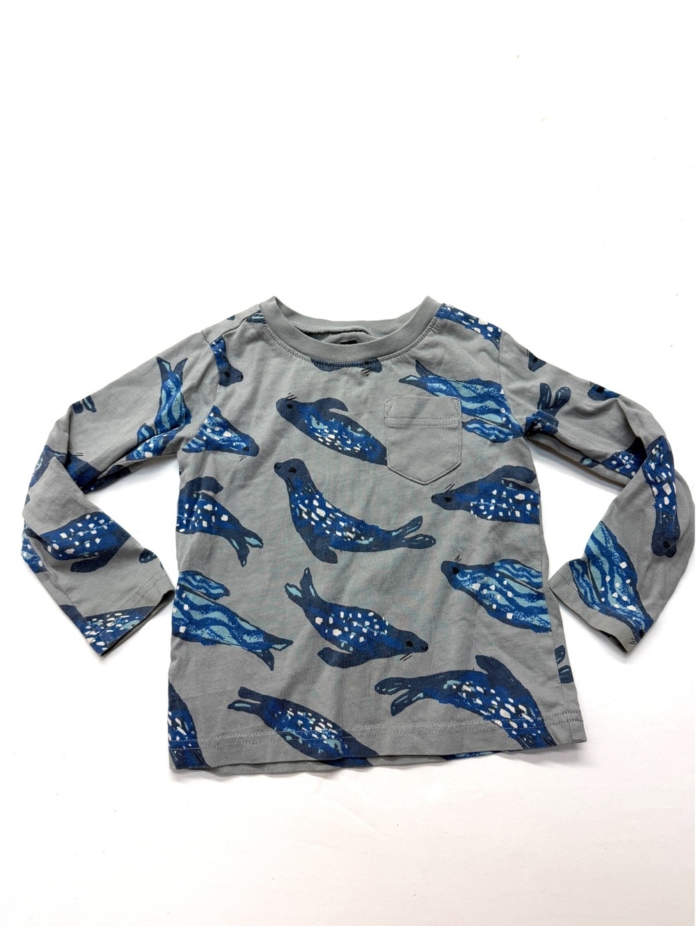 Tea Collection Gray Seal Print Long Sleeve Cotton Shirt Size 2